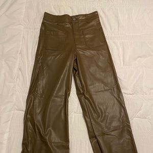 zara high waisted faux leather zw marine straight pants